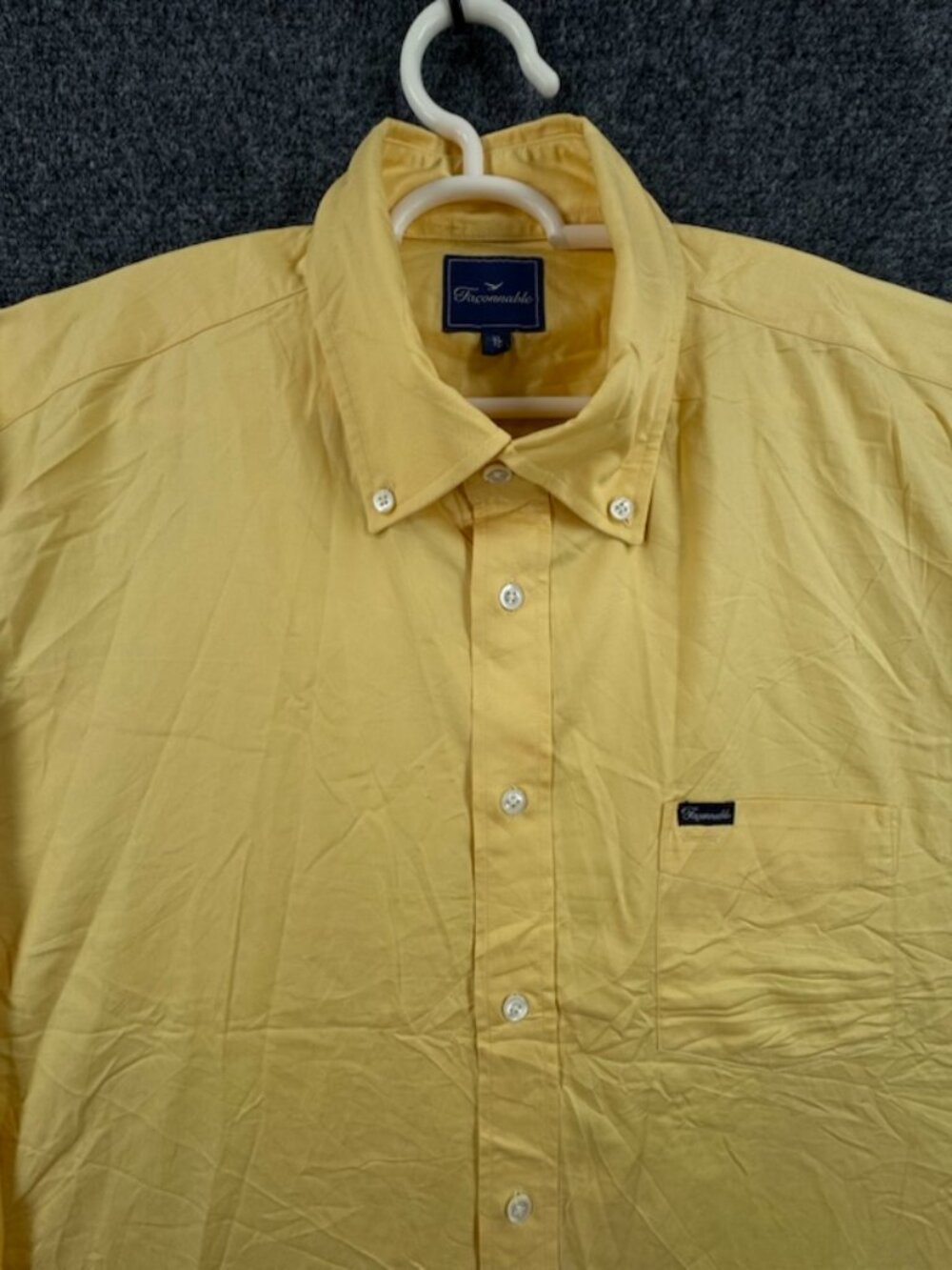 Faconnable XL All Cotton Button-Down Yellow Long Sleeve Mens Shirt Solid Pocket